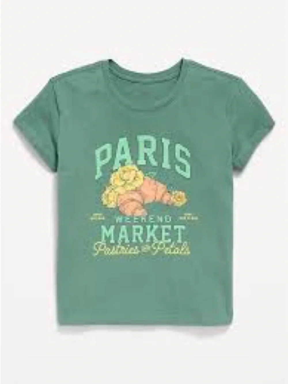 Old Navy Girls ‘Paris Market’ Graphic Short Sleeve Crewneck Tee Sage Green, XXL